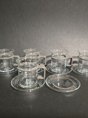 5 Bodum Bistro Demitasse Espresso 2.5” Cups with Gray Handles & 6 Glass Coasters